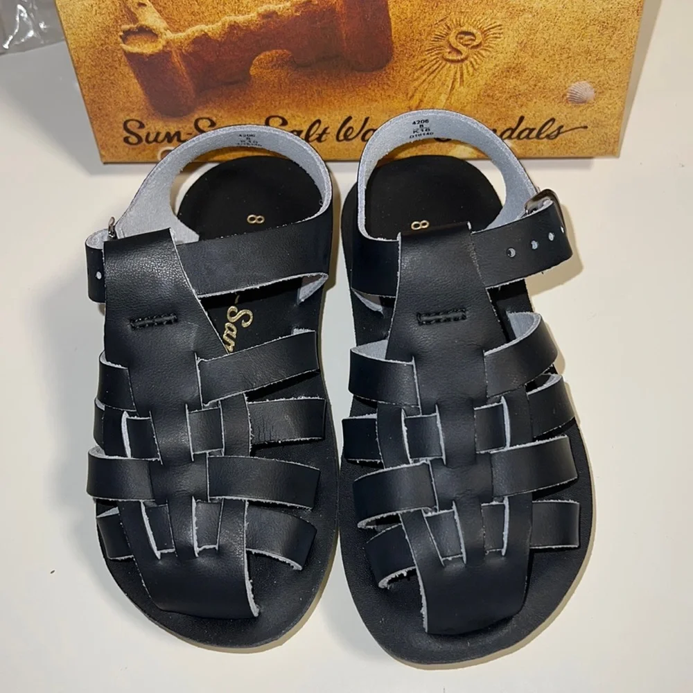 AUTH NIB Salt Water Sandal by Hoy Shoes Sun-San - Sailors BLACK